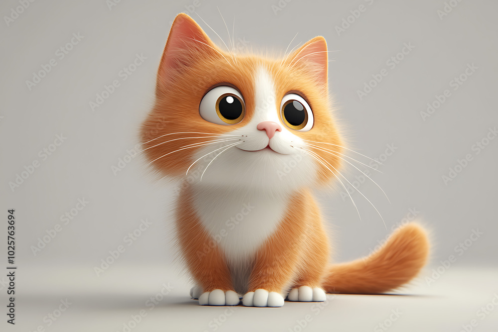 A cute, cartoon-style orange cat with big eyes sitting and looking cheerful. A cute, cartoon-style orange cat with big eyes sitting and looking cheerful.