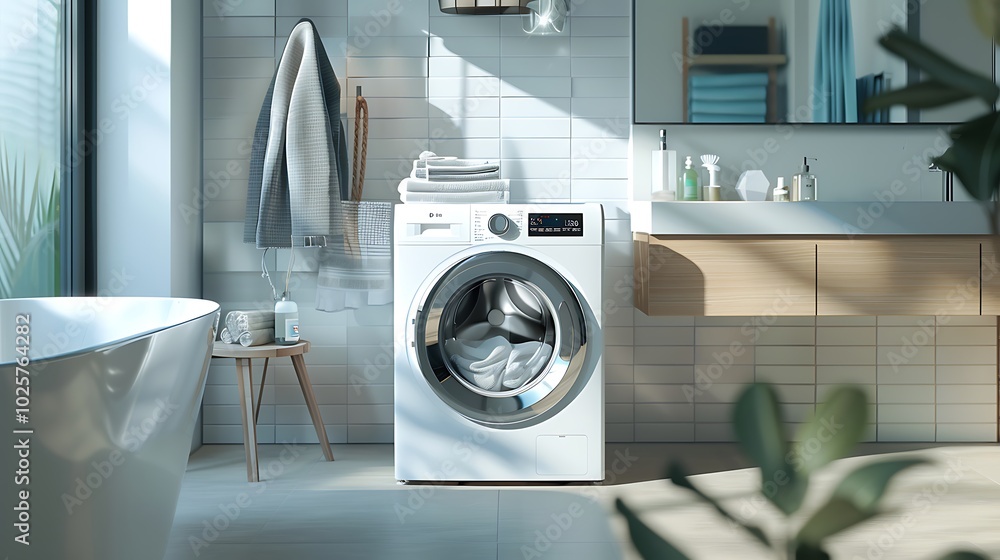 Laundry room with washing machine and towels Laundry room with washing machine and towels