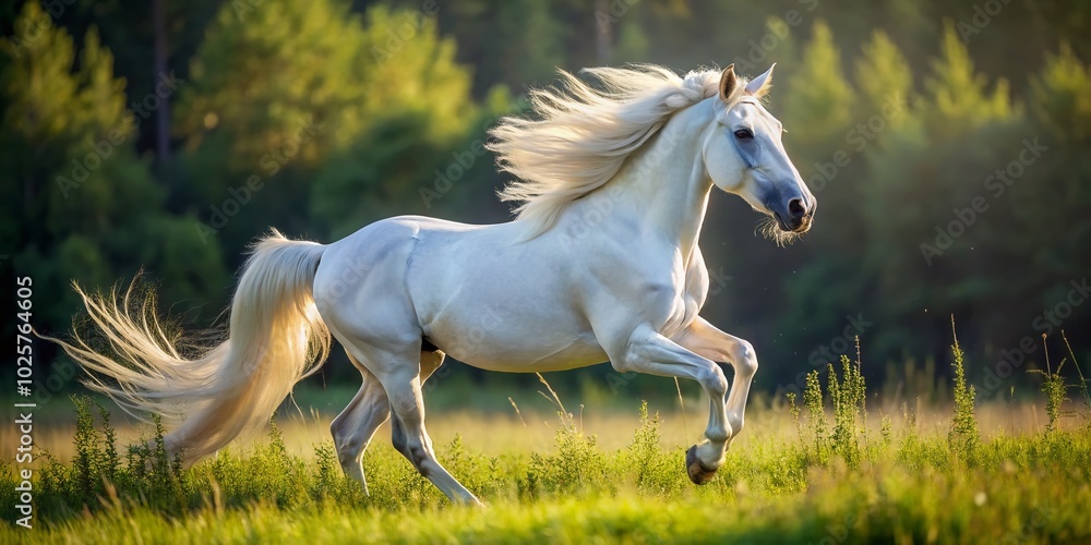 Majestic White Friesian Horse in Natural Setting Captivating Beauty and Grace of Equine Elegance for Stock Photography Majestic White Friesian Horse in Natural Setting Captivating Beauty and Grace of Equine Elegance for Stock Photography