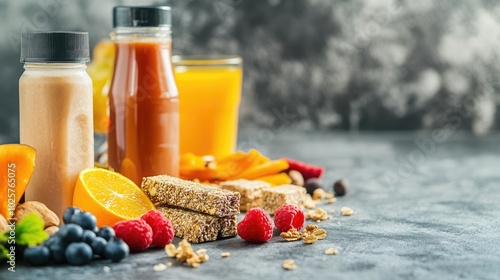 Delicious protein shakes and fresh juices paired with nutritious energy bars create a dynamic feast