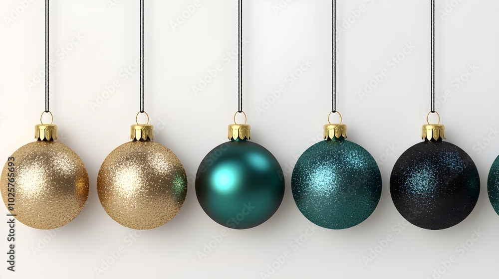 Elegant holiday ornaments in gold, teal, and black hues Elegant holiday ornaments in gold, teal, and black hues