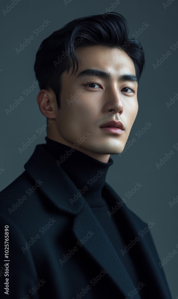 Man in black turtleneck and coat. Man in black turtleneck and coat.
