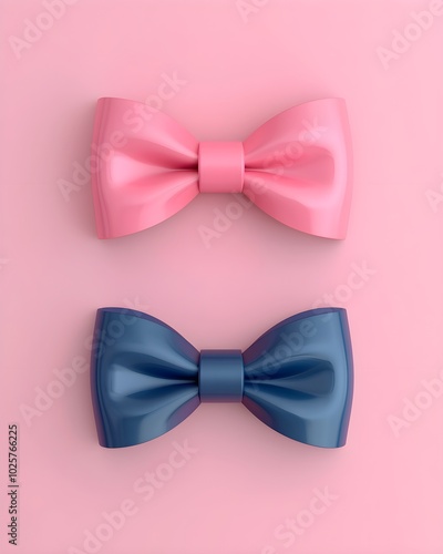 Stylish pink and blue glossy bow ties on a pastel background