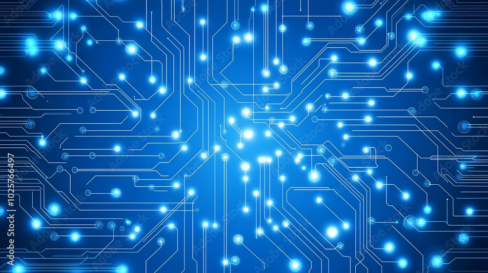 Abstract blue circuit board design with glowing lights. Abstract blue circuit board design with glowing lights.