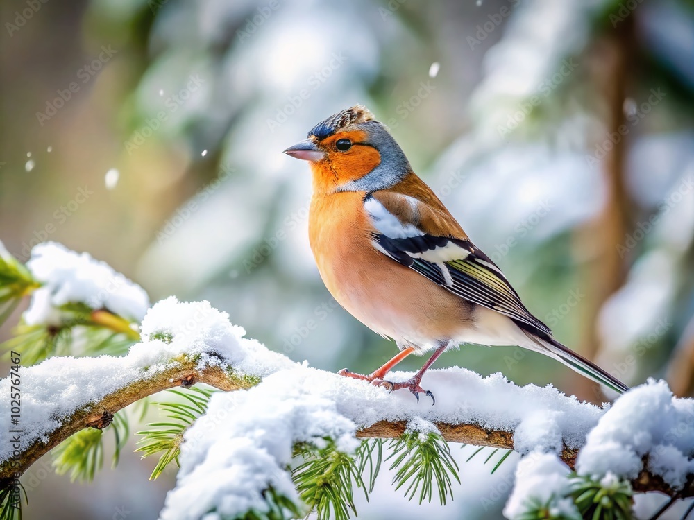 Male Chaffinch in a Snowy Forest - Winter Wildlife Photography Male Chaffinch in a Snowy Forest - Winter Wildlife Photography