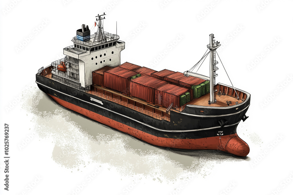 Detailed Cargo Ship Illustration Detailed Cargo Ship Illustration