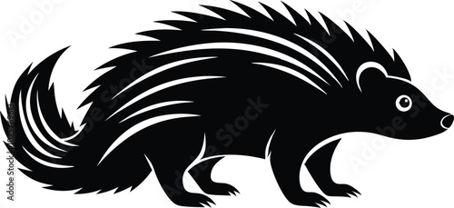 Silhouette of Porcupine animal, isolated flat vector illustration on white background.