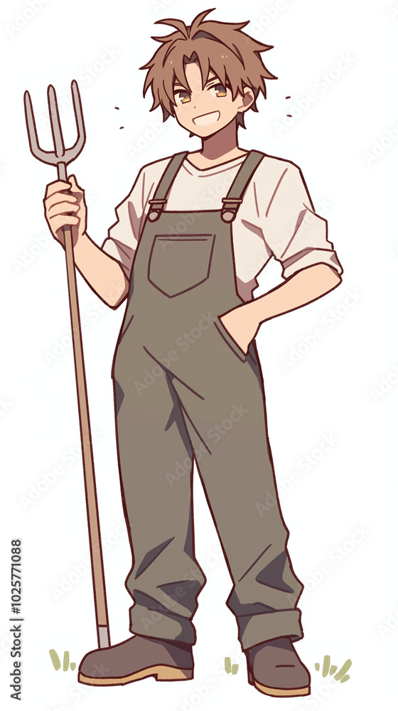 Smiling Farmer Holding a Fork in a Rural Setting Smiling Farmer Holding a Fork in a Rural Setting