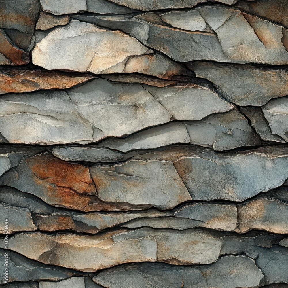 Layered shale stones with fine textures, soft browns and grays, realistic feel