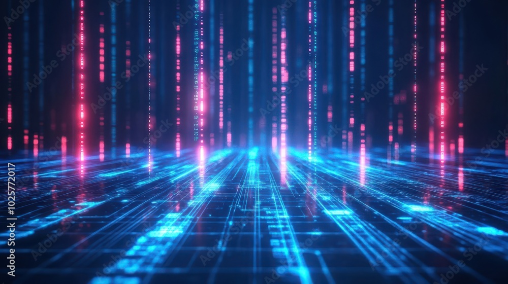 Neon light matrix, holographic beams, electric blue grid, dark digital background, cyberpunk vibe Neon light matrix, holographic beams, electric blue grid, dark digital background, cyberpunk vibe