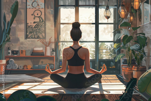 yoga girl in yoga studio photo