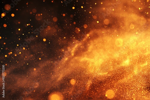 Golden sparks glittering in warm fiery glow