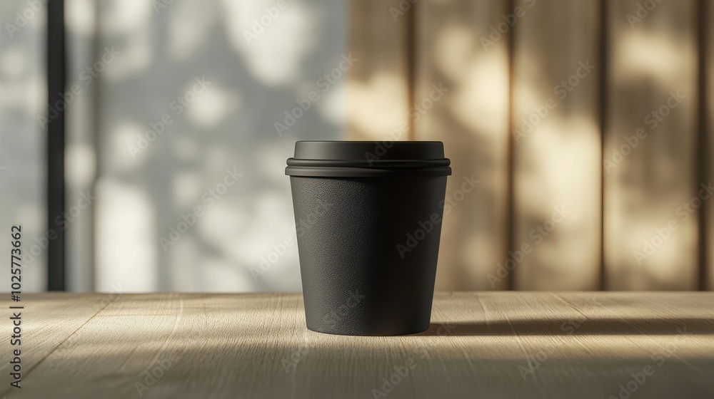 Mockup of Minimalist Black Cup in Sunlight and Shadows. Mockup of Minimalist Black Cup in Sunlight and Shadows.