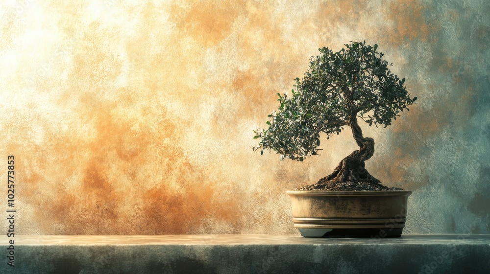 Bonsai Tree with Warm and Cool Textured Background.
Bonsai Tree with Warm and Cool Textured Background.