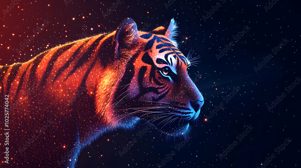 Neon Tiger Glowing in the Starry Night Sky Neon Tiger Glowing in the Starry Night Sky