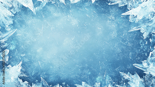 Crystal-clear ice frame with frosted edges and shards
