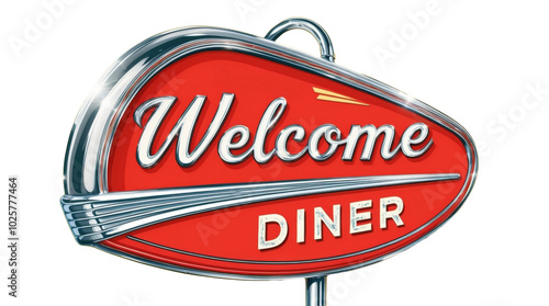 retro welcome logo in the shape of a diner sign.