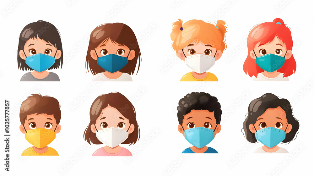 Diverse Group of Children Wearing Protective Face Masks Diverse Group of Children Wearing Protective Face Masks
