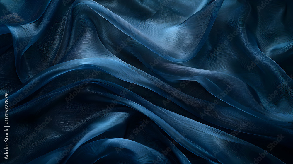 Obraz premium Abstract blue fabric background with wavy, flowing lines.