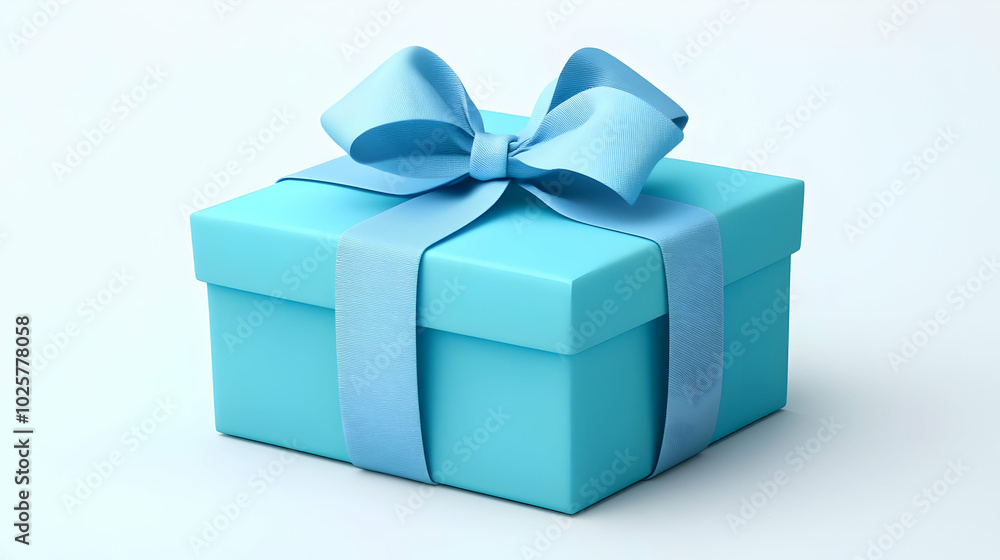 Elegant Blue Gift Box with Bow on a White Background Elegant Blue Gift Box with Bow on a White Background