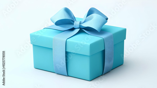 Elegant Blue Gift Box with Bow on a White Background