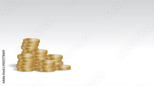 Animated video of  minimalist golden coins stacked against a white background, symbolizing the achievement of financial goals.