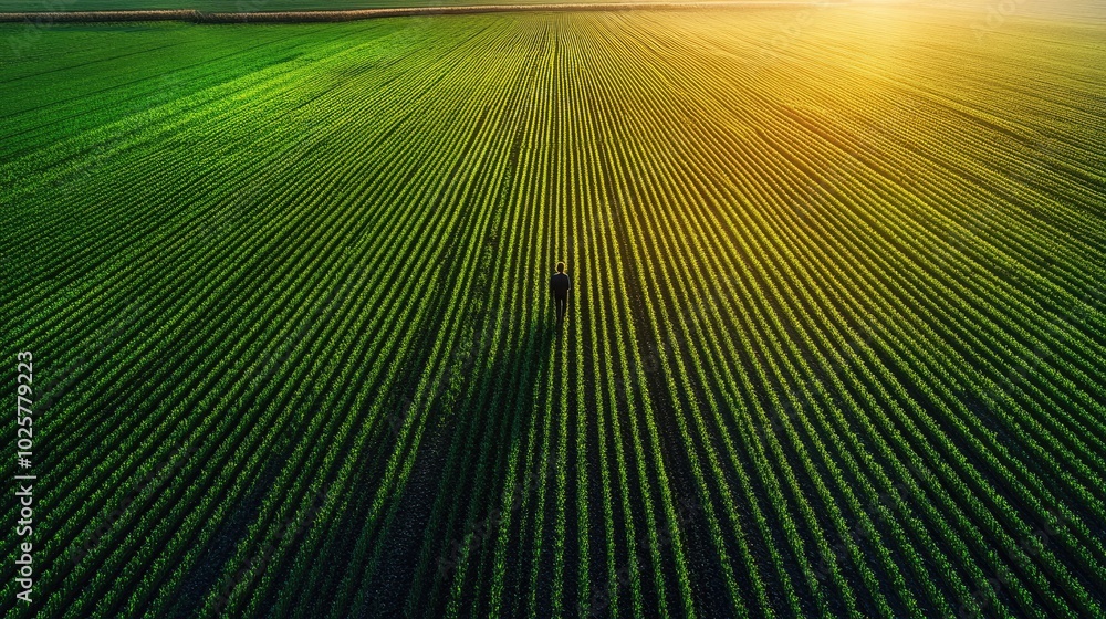 Obraz premium Vibrant Green Field with Young Crops Under Bright Sunlight