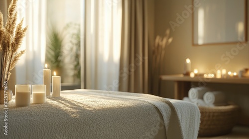 Serene Spa Room with Soft Lighting and Relaxing Atmosphere