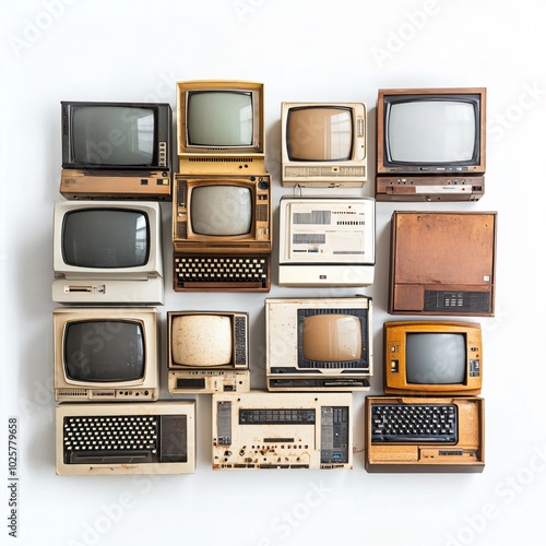 Isolated components and TVs arranged in a grid photo