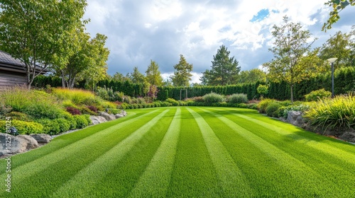 Lush Green Lawn with Neatly Trimmed Grass