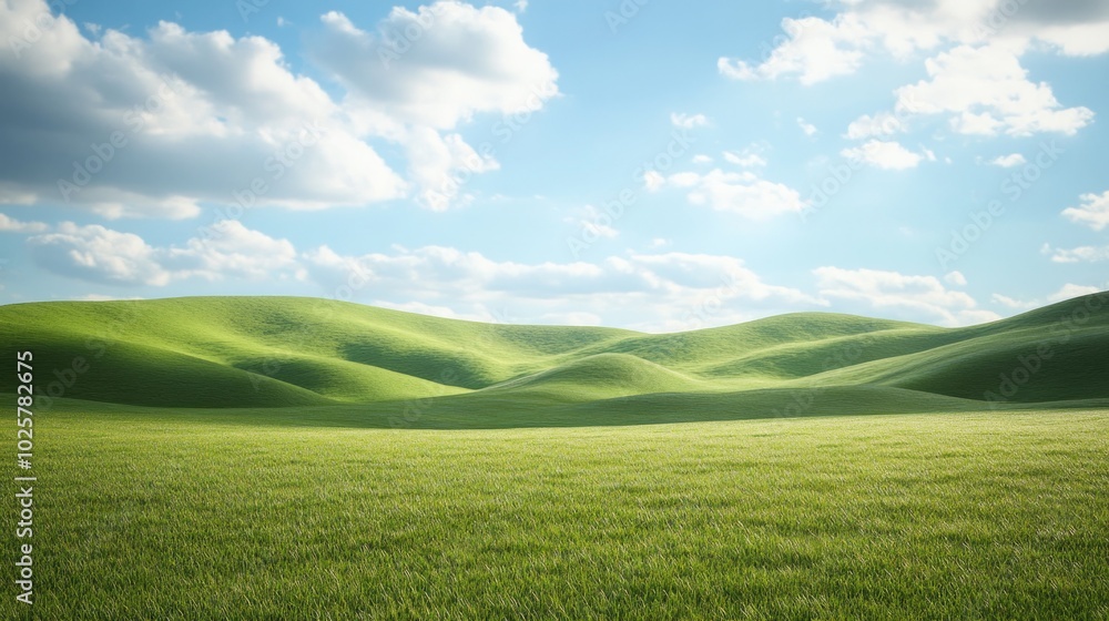 Obraz premium Sun-Drenched Green Fields Under Blue Sky