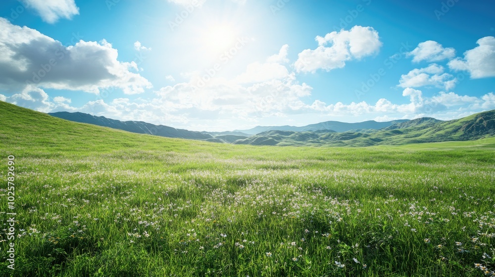 Sunlit Green Field Under Blue Sky Sunlit Green Field Under Blue Sky