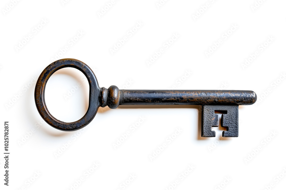 Ancient metal key in old condition isolated on white background Ancient metal key in old condition isolated on white background