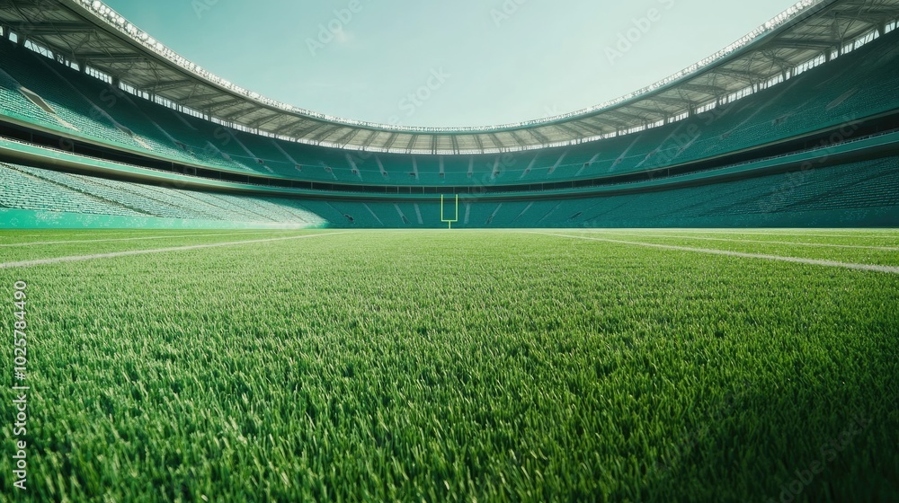 Fototapeta premium Bright Green Football Field Wide Shot
