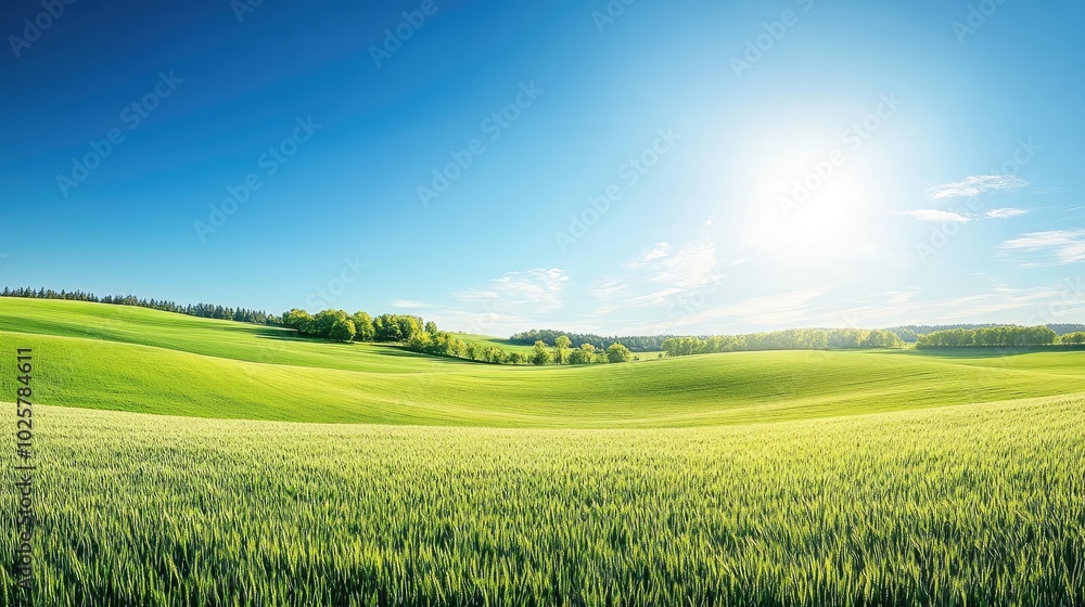 Sunlit Green Field Under a Clear Blue Sky Sunlit Green Field Under a Clear Blue Sky