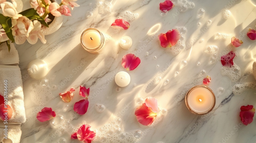 Elegant Bath Set with Candles and Rose Petals Elegant Bath Set with Candles and Rose Petals