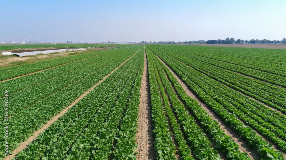 Vast Green Farmland Under Clear Blue Sky Vast Green Farmland Under Clear Blue Sky