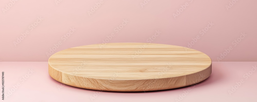 A minimalist wooden round platform set against a soft pink background, ideal for product displays and creative presentations A minimalist wooden round platform set against a soft pink background, ideal for product displays and creative presentations