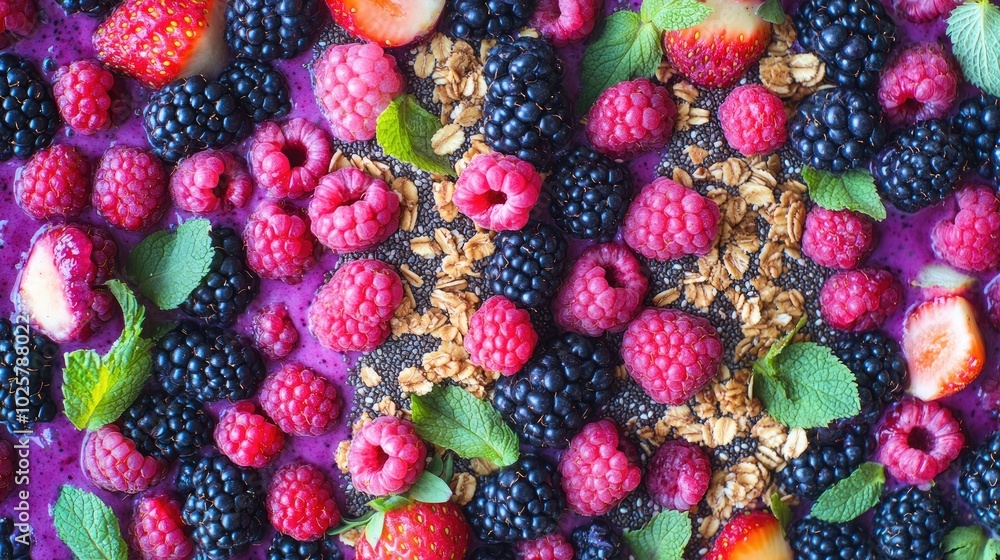 Colorful Overhead Shot of Berry Smoothie Ingredients Colorful Overhead Shot of Berry Smoothie Ingredients