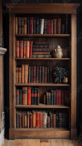 Simple, clean library shelf with a few neatly arranged books.