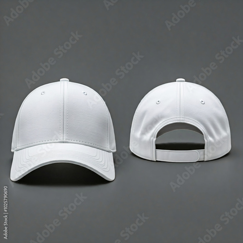 white baseball cap mockup front and back view on gray background