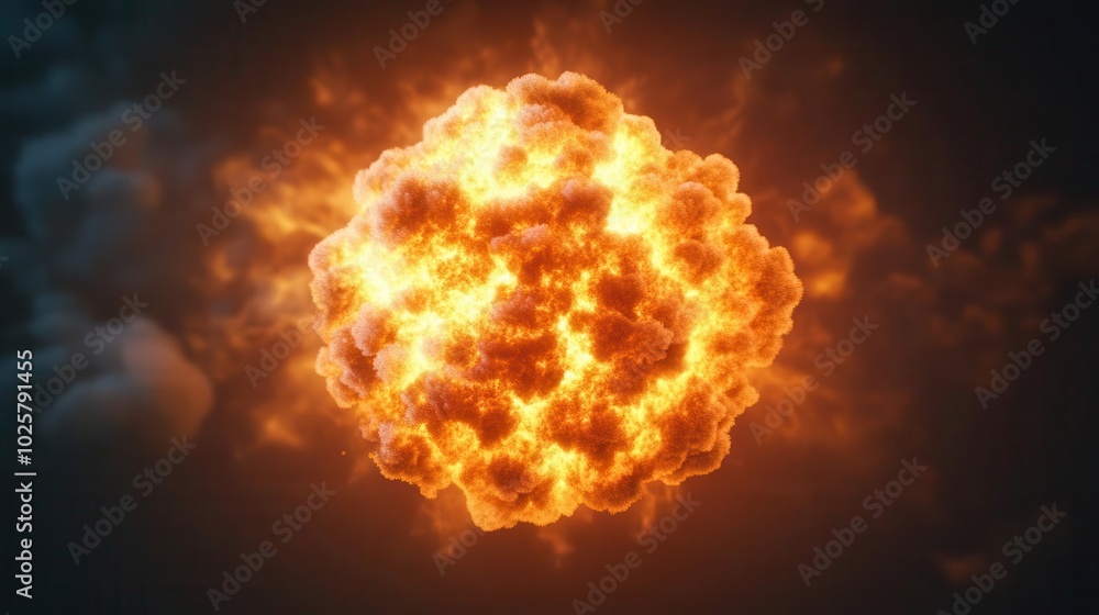 Fototapeta premium Radiation emitted during nuclear fission, with energy waves and atomic particles scattering in all directions