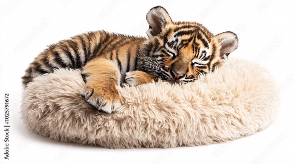 Obraz premium Sleepy Tiger Cub Relaxing on Fluffy Pillow