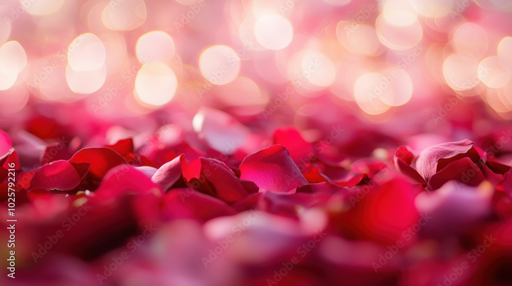 Rose petals scattered, soft bokeh background, romantic ambiance Rose petals scattered, soft bokeh background, romantic ambiance