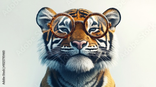 Tiger with Big Round Glasses Looking Smiling