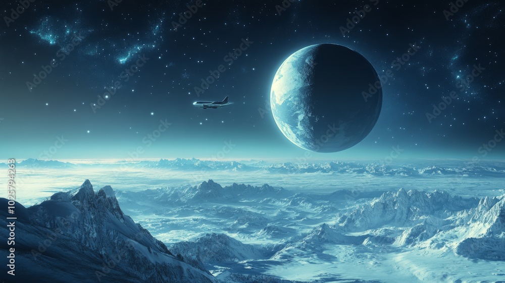 Mystical Cosmic Landscape with Floating Planet Mystical Cosmic Landscape with Floating Planet