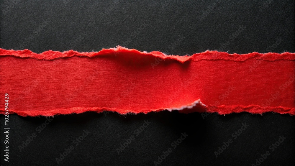 Close-up of torn red paper strip on black background with copy space Macro Close-up of torn red paper strip on black background with copy space Macro