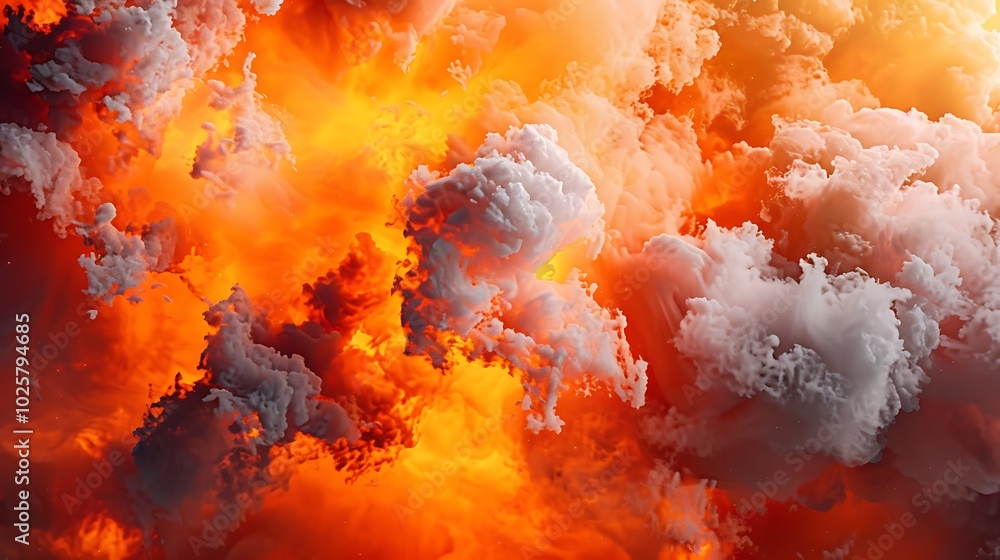 Fiery explosion in the night sky with clouds Fiery explosion in the night sky with clouds