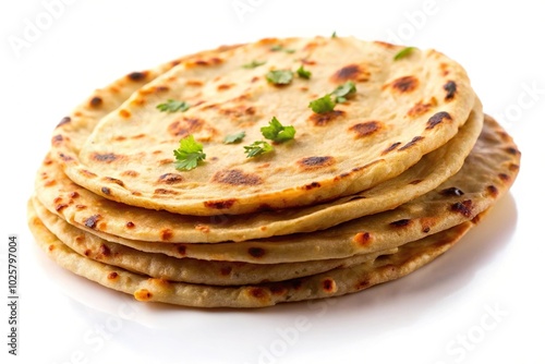 Close-up of whole wheat chapati on white background