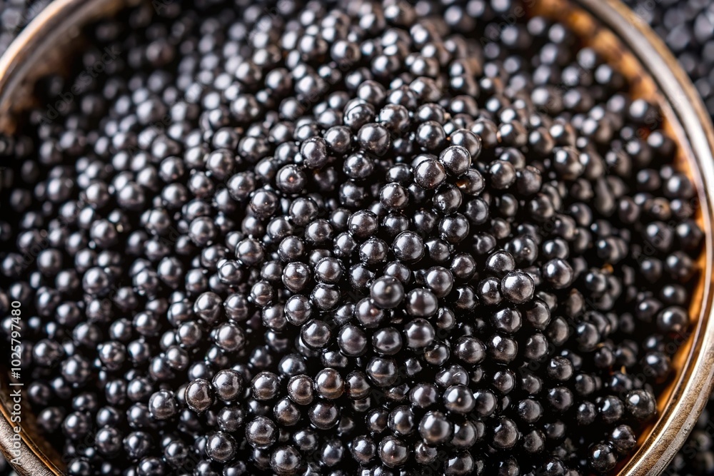 Close-up overhead shot of black caviar beads Close-up overhead shot of black caviar beads